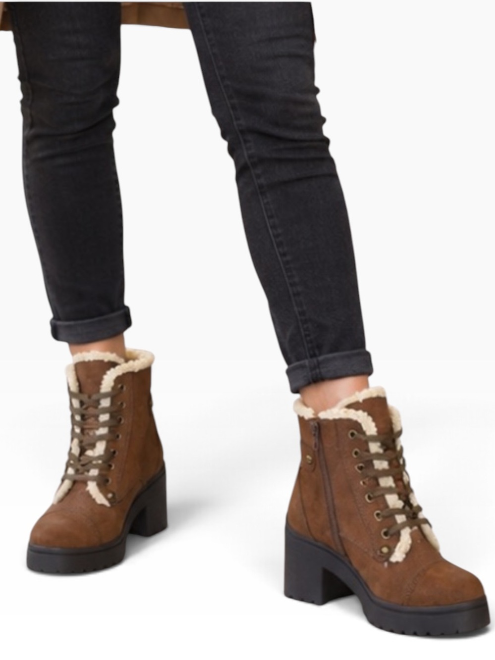 JEFFREY CAMPBELL Scaveng Sh Leather Boot Faux Shearling Lining Brown 8.5